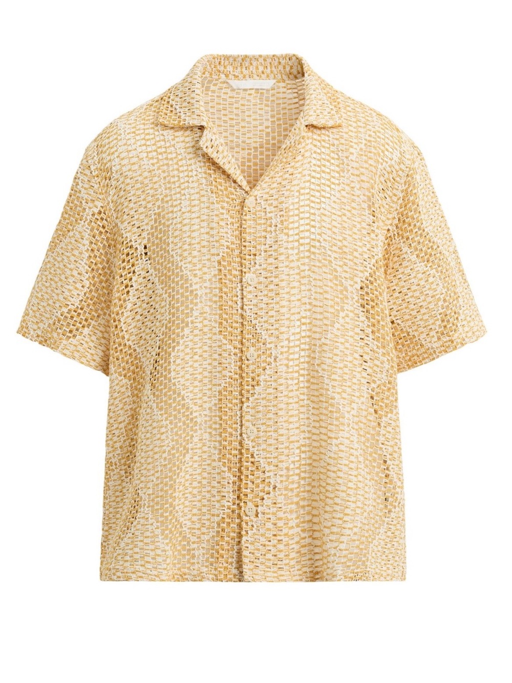 Zara Men's Open-Weave Short-Sleeve Button-Down Shirt in Beige